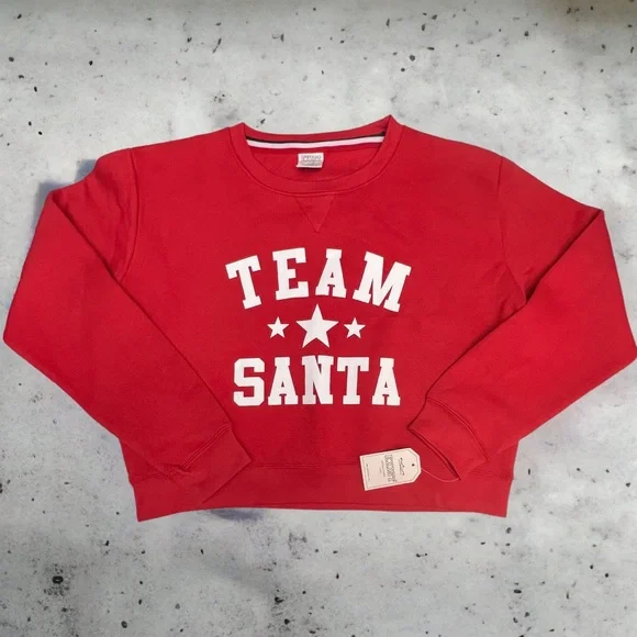 Exist Sweatshirt Team Santa Christmas Cropped Pullover Red Size Large NEW - Picture 2 of 11